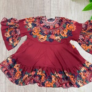 🍂- Umgee Floral Pink Boho Gypsy style flowy Bohemian style  tunic